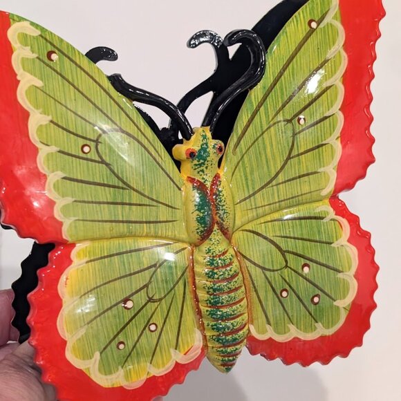 Lot of 2 Vtg Hand Painted Butterfly Napkin or Letter Holder Boho Hippie Decor - Picture 10 of 11